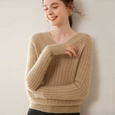 Women’s Cashmere Wool V-Neck Cable Knit Sweater