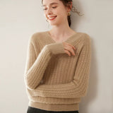 Women’s Cashmere Wool V-Neck Cable Knit Sweater
