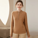 Women’s Cashmere Wool Cable Knit Half Zip Relaxed Knit Pullover Sweater