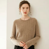Women’s Cable Knit Crew Neck Cashmere Wool Sweater