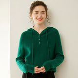Women’s Cashmere Wool Hooded Henley Sweater