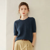 Women's Cashmere Wool Cable Knit Short Sleeve Sweater