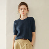 Women's Cashmere Wool Cable Knit Short Sleeve Sweater