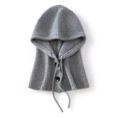 100% Cashmere Hooded Neck Warmer Ribbed Knit Balaclava Scarf