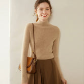 Women’s Cashmere Wool Mock Neck Slim Fit Knit Sweater