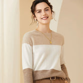 Women’s Cashmere Wool Colorblock Crew Neck Sweater