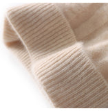 100% Cashmere Beanie Soft Ribbed Knit Winter Hat with Fur Pom for Women