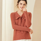 Women’s Cashmere Wool V-Neck Bow Tie Sweater