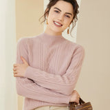 Women’s Cashmere Wool Mock Neck Cable Knit Thick Sweater