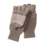 Fair Isle Knit Cashmere Fingerless Convertible Gloves with Mitten Cover
