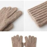 100% Cashmere Soft Ribbed Knit Winter Gloves with Warm Stretch Fit