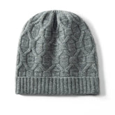 Unisex 100% Cashmere Cable Knit Beanie Hat with Folded Cuff