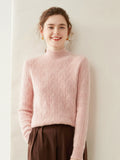 Women’s Cashmere Wool Mock Neck Cable Knit Top Soft Sweater