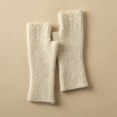 100% Cashmere Fingerless Gloves Soft Cable Knit Arm Warmers with Thumb Opening