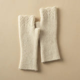 100% Cashmere Fingerless Gloves Soft Cable Knit Arm Warmers with Thumb Opening