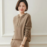 Women's Cashmere Wool Blend Hooded Knit Sweater Pullover Hoodie