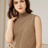 Women’s 100% Cashmere Mock Neck Sleeveless Sweater Vest Knit Top