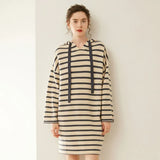 Women’s Cashmere Wool Striped Hooded Sweater Dress