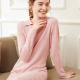 Women’s Cashmere Wool Polo Collar Sweater Dress Knit Midi Dress