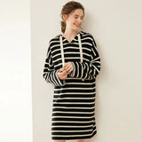 Women’s Cashmere Wool Striped Hooded Sweater Dress