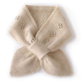 100% Cashmere Floral Knit Crocheted Neck Scarf with Blossom Embroidery