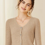Women’s Cashmere Wool V-Neck Ribbed Slim Fit Button Sweater Cardigan