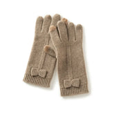 100% Cashmere Women's Bow Touchscreen Knit Winter Warm Gloves