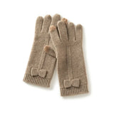 100% Cashmere Women's Bow Touchscreen Knit Winter Warm Gloves