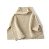 100% Cashmere Ribbed Knit Cape Shawl Pullover Poncho with Side Slits
