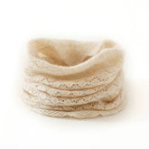 100% Cashmere Lace Knit Scarf Loop Neck Warmer with Openwork Pattern