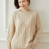 Women’s Crew Neck Cashmere Wool Cable Knit Sweater