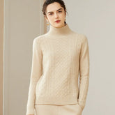 Women's 100% Cashmere Mock Neck Diamond Cable Knit Sweater