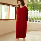 Women's 100% Cashmere Crew Neck Midi Sweater Dress