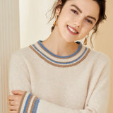 Women's Cashmere Wool Blend Contrast Trim Crewneck Sweater