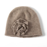 100% Cashmere Hand-Crocheted Floral Beanie Knit Winter Hat