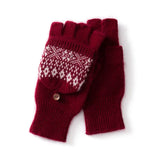 Fair Isle Knit Cashmere Fingerless Convertible Gloves with Mitten Cover