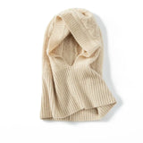 100% Cashmere Hooded Scarf Soft Cable Knit Winter Balaclava Hood