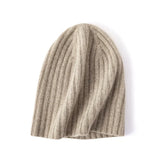100% Cashmere Ribbed Beanie Soft Knit Winter Hat with Slouchy Stretch Fit