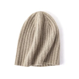 100% Cashmere Ribbed Beanie Soft Knit Winter Hat with Slouchy Stretch Fit