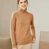 Women's 100% Cashmere Mock Neck Diamond Cable Knit Sweater