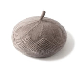 100% Cashmere Knit Beret French Beret with Geometric Texture