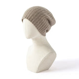 100% Cashmere Ribbed Beanie Soft Knit Winter Hat with Slouchy Stretch Fit