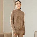 Women’s 100% Cashmere Warm Cable Knit Mock Neck Sweater