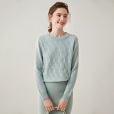 Women’s Cashmere Wool Crew Neck Textured Knit Pullover Sweater