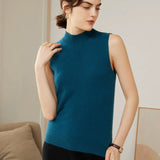 100% Cashmere Mock Neck Sleeveless Knit Sweater Vest for Women