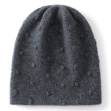 100% Cashmere Textured Beanie Hat Knit Winter Cap for Women