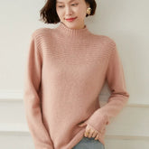 Women’s Mock Neck Cashmere Wool Pullover Textured Knit Sweater