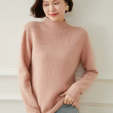 Women’s Mock Neck Cashmere Wool Pullover Textured Knit Sweater
