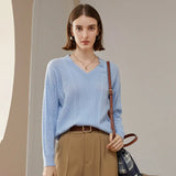 Women's 100% Cashmere V-Neck Cable Knit Loose Sweater