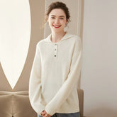 Women’s Cashmere Wool Polo Textured Button Neck Knit Sweater